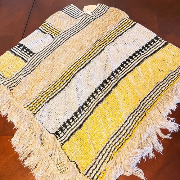 Woven Striped Poncho  Fringe Hem Handmade Artisan Craft by andthewhy one size - Picture 1 of 5